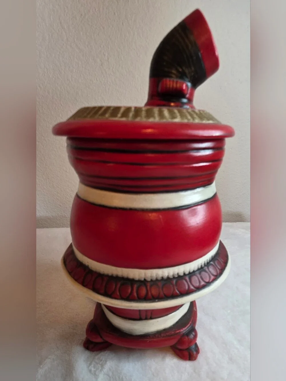 Vintage Hand-Painted Ceramic Pot Belly Stove Cookie Jar with Lid